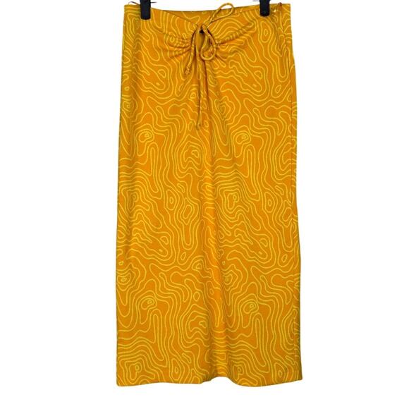ZARA Abstract Printed Keyhole Cutout Tie High Waist Midi Skirt M Orange Yellow - Picture 13 of 15